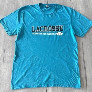 Gildan Girls Lacrosse T-Shirt Manners Not Required Graphic‎ Sports Tee Womens M